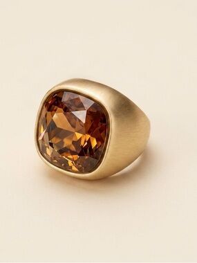 Statement Ring Brushed Large Amber Statement Crystal Ring 14k Gold Plated